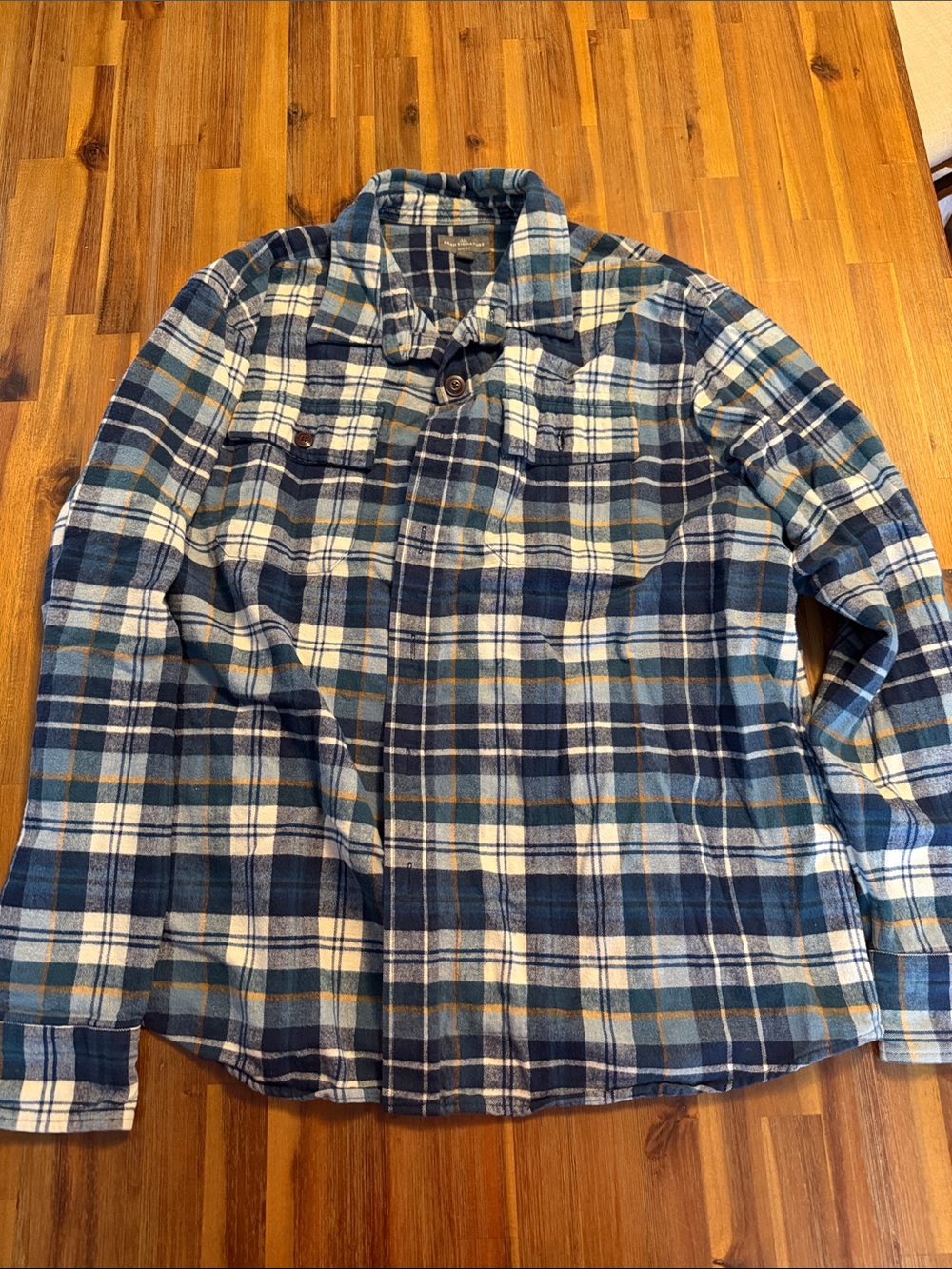 Signature Bean Signature Blue Plaid Flannel Shirt Jacket